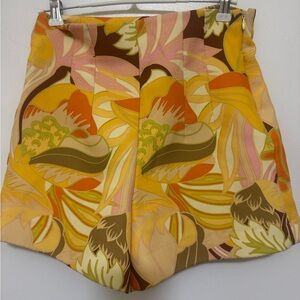 Zara High Waist Yellow and Brown Retro Shorts